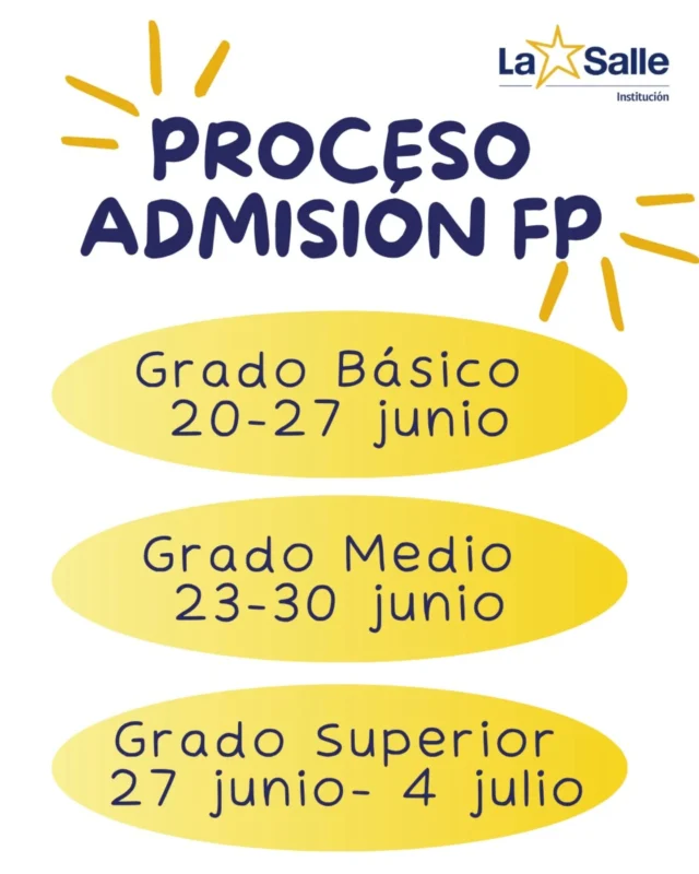 ¡Ya están aquí las fechas de admisión de FP!
Este es el momento de elegir futuro… y elegir bien 😎
🎓 Formación real, profes top y mil oportunidades.
¿A qué esperas? ¡La FP en Institución La Salle te está llamando! 🚀

#ILSA_FP
#AdmisiónFP 
#EligeFP #FuturoEnMarcha